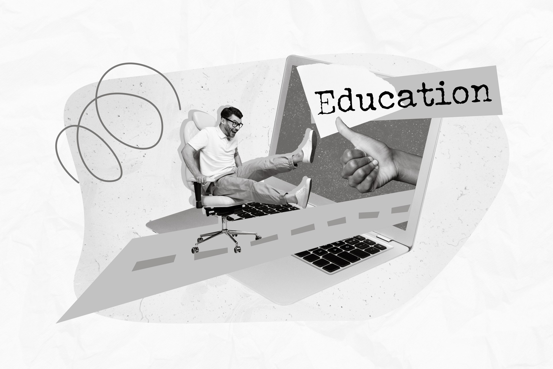 Creative photo 3d collage artwork poster picture of handsome man studying it courses thumb up sign isolated on painting background