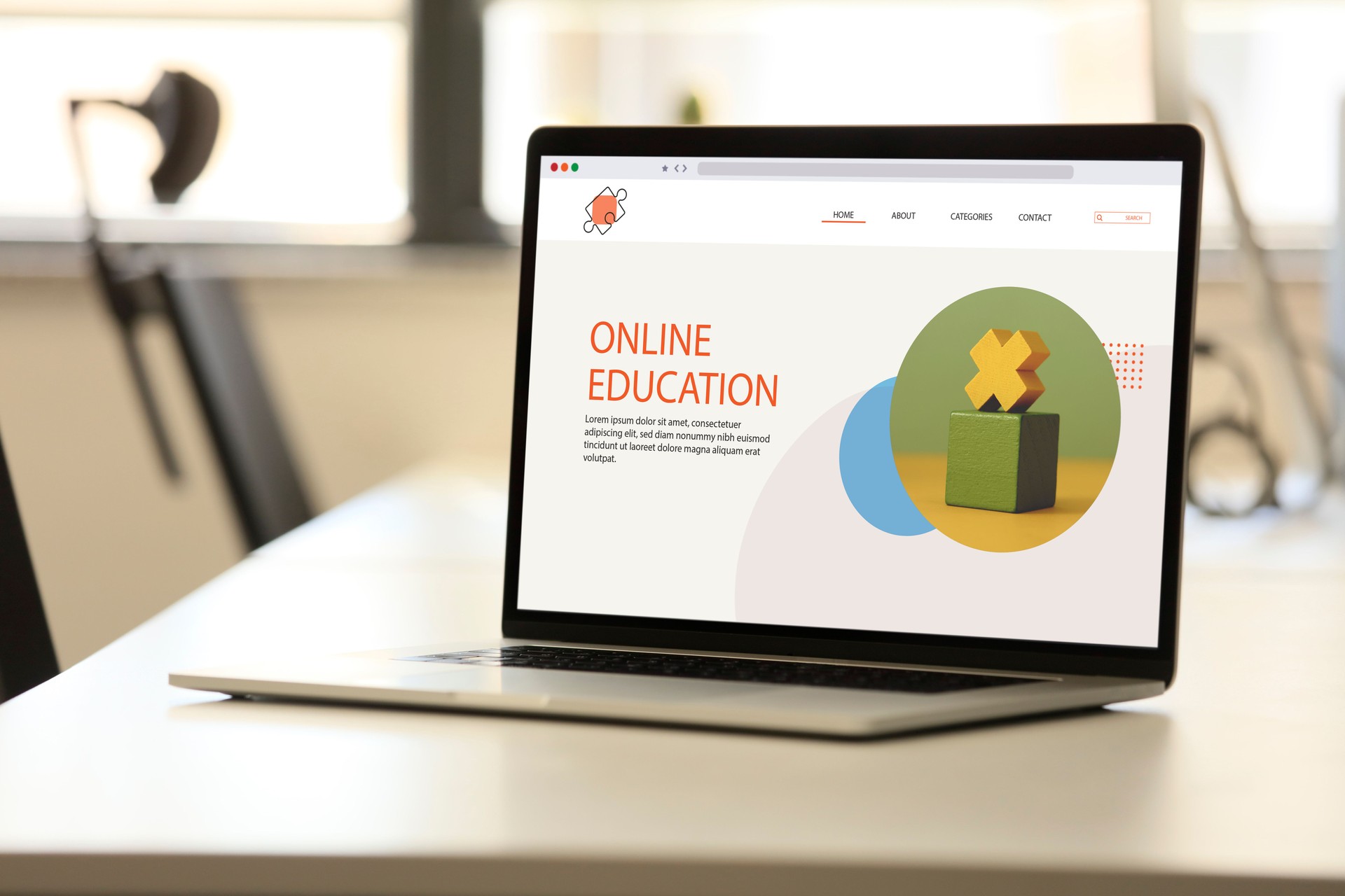 Laptop with e-learning screen on a desk